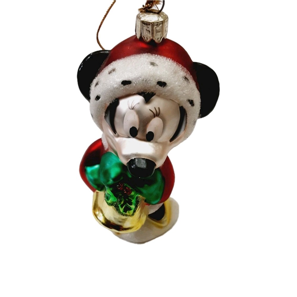 Disney Santa's Best Glass Christmas Ornament Santa Minnie Mouse Golden Bell